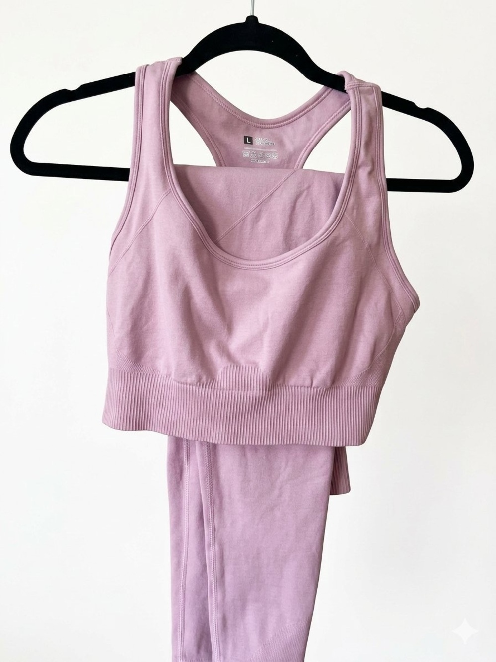 Seamless Ribbed Sports Bra and Leggings Set Lavender Size L
